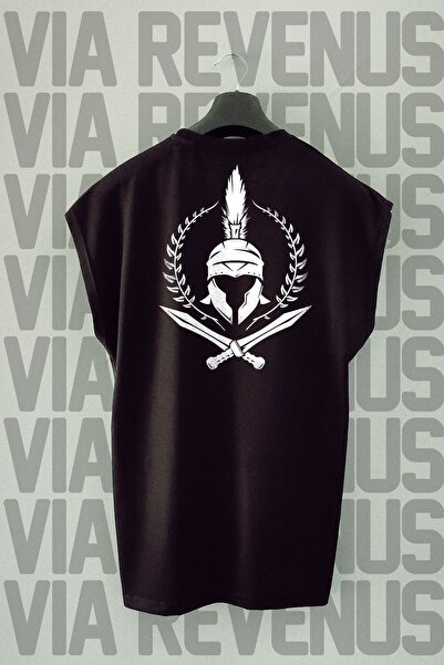 Vordevia Crni gladijator leđa Štampano Sport T-shirt - Nulta ruka
