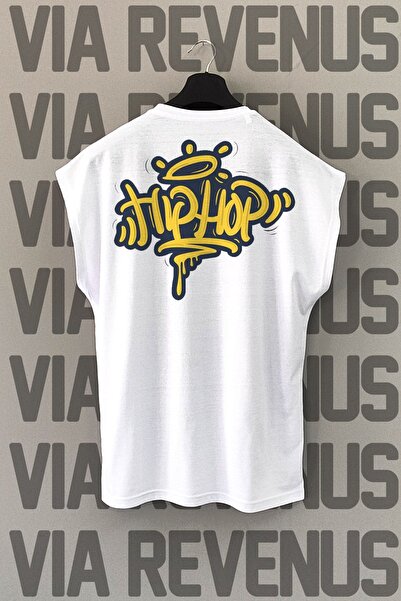 Vordevia تي شيرت رياضي هيب هوب أبيض - طباعة خلفية، أكمام صفر