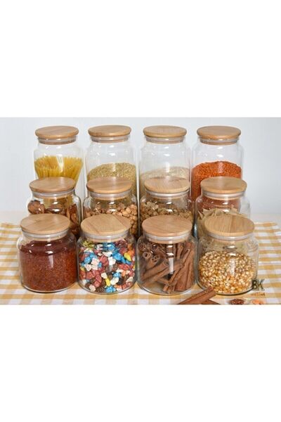 TAMU Set of 12 Vacuum Glass Jar Storage Containers with Bamboo Lid (1300ml-800ml-500ml) 3 Sizes