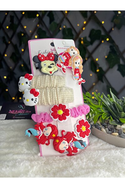 NEHİRDEN Hello Kitty Figürlü Büyük Boy Çıtçıtlı Lastikli Karma Toka Seti