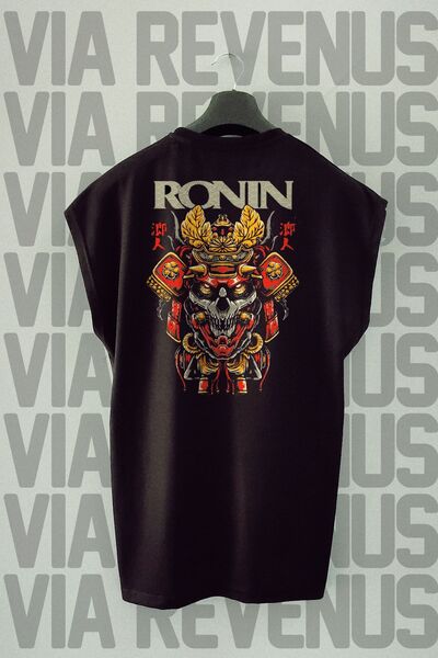 Vordevia Tricou sport Ronin negru - imprimat pe spate, mânecă zero