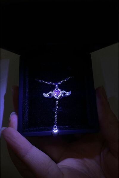 Çelik Melek Kanatlı Kolye - Özel Işıklı Kutu ile Harika