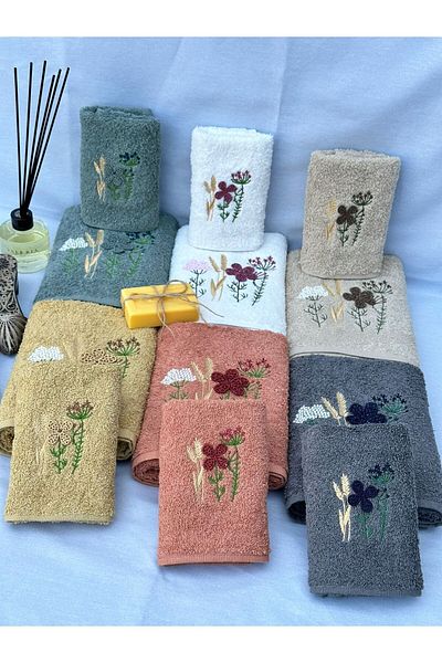AYHANHOME 3D Hand Embroidered Mother-Daughter Luxury Dowry Set 6 Pieces 50x90, 6 Pieces 30x50 Hand Face Towel Set