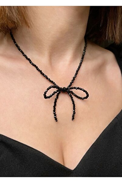 SHİNELİZE kurdele kolye, kristal kurdele coquette kolye, coquette kolye (siyah )