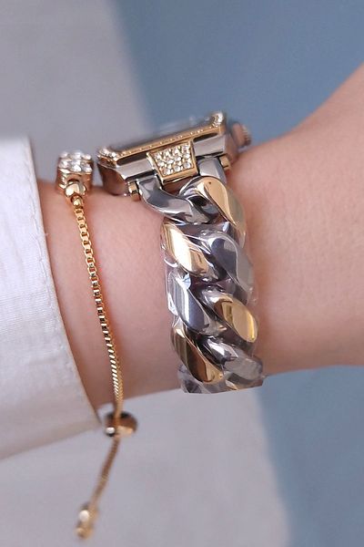 Daniel Klein Women's Wristwatch and Bracelet Set with Chain and Metallic Stone Detail - Gift