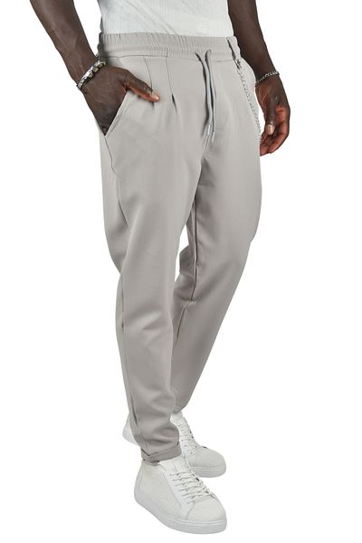 DeepSEA Gray Chain Double Leg Sports Trousers - Men's, Rubber Waist, Pleat Detailed,2400085