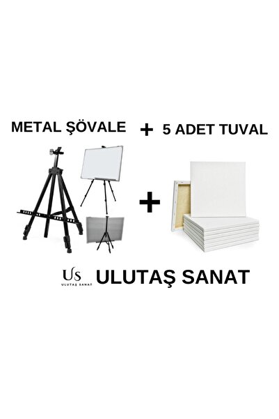Ulutaş Sanat Şövale Metal Tripod Taşıma Çantalı Portatif + 5 Adet Tuval