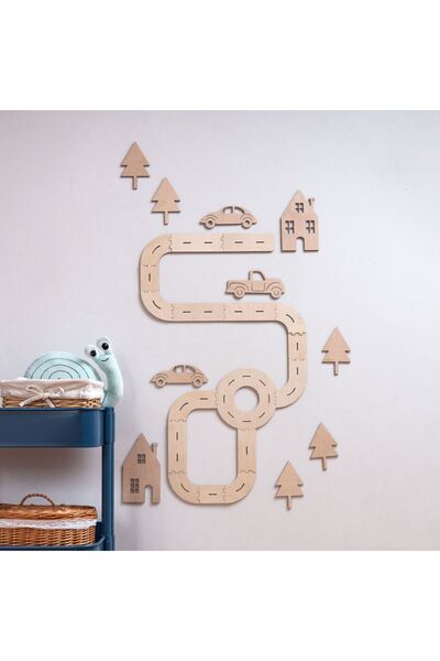 WoodStory Arabalı Yol Parkuru, Duvar Dekoru, Ahşap Yapboz
