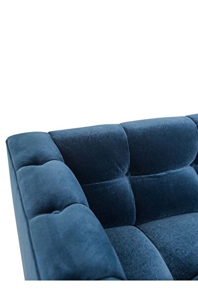Different Design Indigo 3'lü Modern Mavi Kadife Koltuk Üçlü Kanepe
