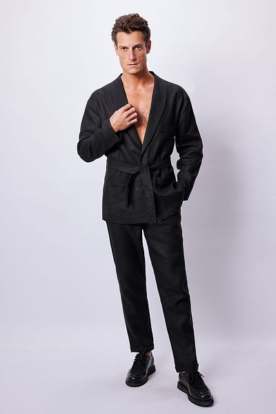 Dear Deer Black Linen Suit - Blazer Jacket and Trousers 100%