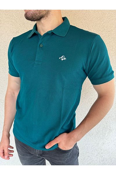 Mesh Ανδρικό μπλουζάκι με λαιμόκοψη Petrol Blue - 100% βαμβάκι, κοντό μανίκι, κλασικό μοντέλο με λογότυπο βουνού
