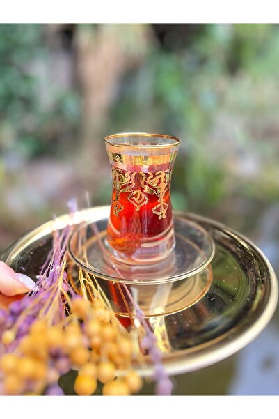 Lutana Glassware هدية طقم شاي مذهب ذهبي مكون من 6 قطع