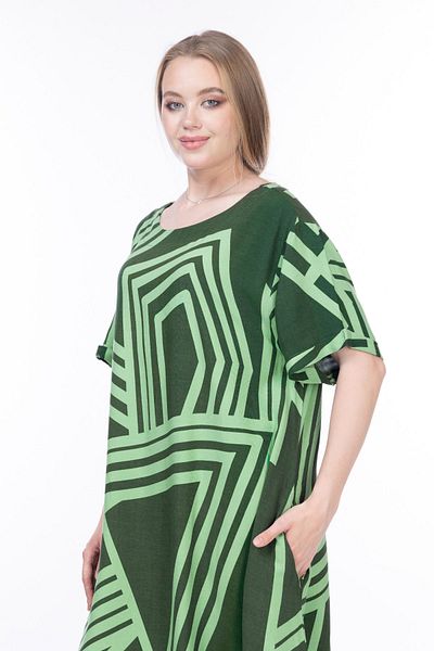 Eceyaman moda COPY - Black Green Patterned Oversize Women's Dress