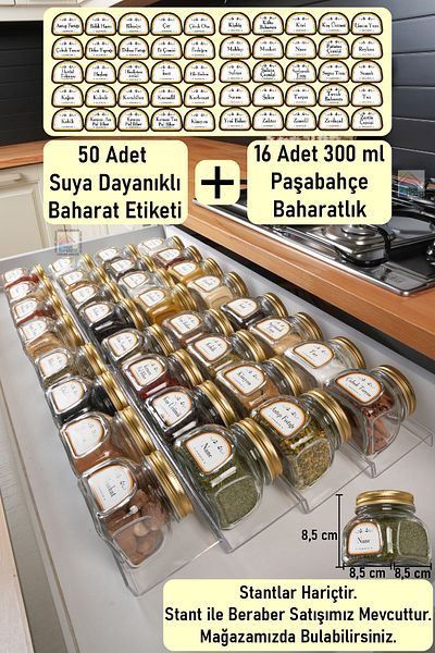 color house Glass Jar Spice Rack Gold Lid 300 ml 16 Pieces Pasabahce Home Made Luxury (EXCLUDING STANDS)