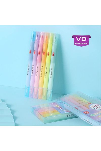 Vuslat Design Set of 6 Double Ended Erasable Highlighter Marker and Multicolored Pen