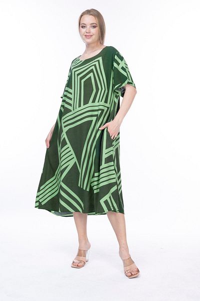 Eceyaman moda COPY - Black Green Patterned Oversize Women's Dress