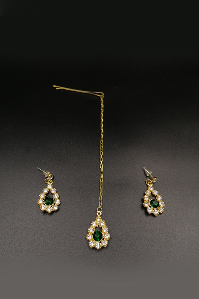 Kaftan Collection Hint küpesi ve Hint alınlık seti 3 lü set