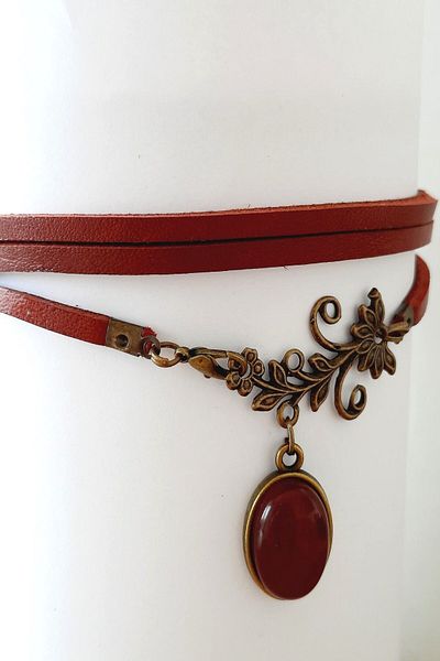LADYMİRAGE Leather Red Choker Necklace
