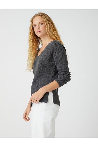 Koton Strickpullover mit V-Ausschnitt aus Kaschmir mit Struktur