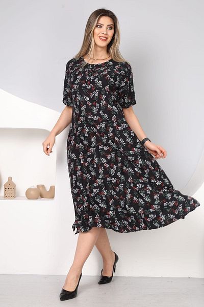 Eceyaman moda WOMEN'S FLOWERY SIDE SLIT WITH BUTTONS FRONT LARGE SIZE DRESS