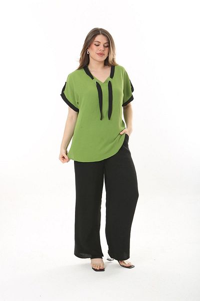 xlargebutik طقم أيروبين ليكرا أخضر مقاس كبير - ملابس