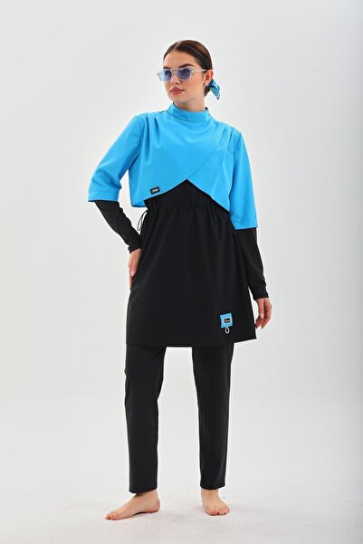 MAG FASHİON Plus Size Pleat Λεπτομερές 3 τεμάχια ολόσωμο μαγιό Hijab - Μπουρκίνι