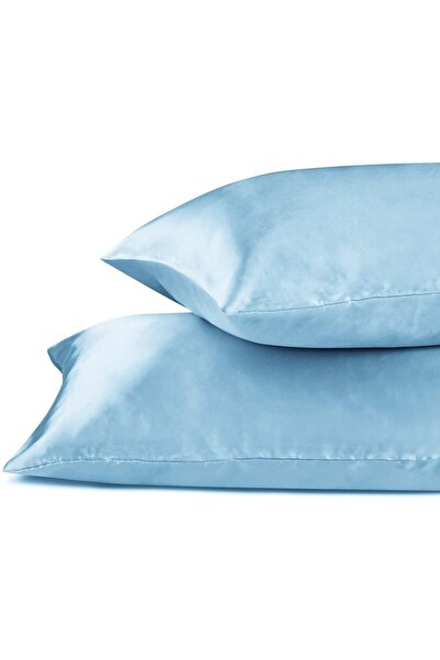 EVYA Μπλε μεταξωτές σατέν μαξιλαροθήκες 2 συσκευασιών 50x70 cm Αντιιδρωτικές άοσμες Κατάλληλες για σγουρά μαλλιά Φιλικές προς το δέρμα