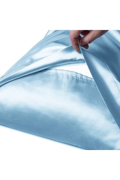 EVYA Fete de pernă din satin de mătase albastră 2 pachete 50x70 cm Anti-transpirație Inodor Potrivite pentru părul creț Prietenos cu pielea