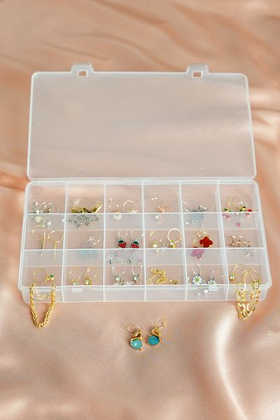 Hayveys Cutie de bijuterii cu 18 compartimente transparente pentru colier, inel, cutie de cusut