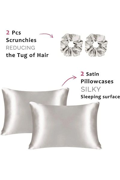 EVYA Μεταξωτό Σατέν 50x70 εκ. Μαξιλαροθήκη 2 τμχ Scrunchy Σγουρά Μαλλιά Γκρι Χρώμα 2 τμχ