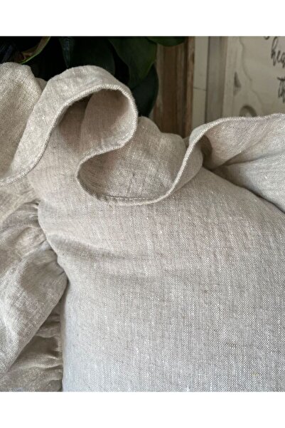 EVYA 100% Cotton Raw Linen Ruffled Vintage Throw Pillow Cover 43x43 cm