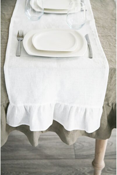 EVYA 100% Cotton Raw Linen Frilly Edges Vintage Runner 40x140 cm