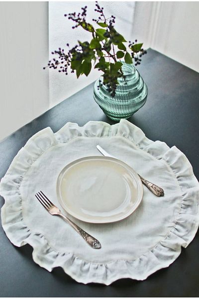 EVYA 100% bumbac lenjerie crudă cu volante vintage 4 piese American Service rotund 40 cm
