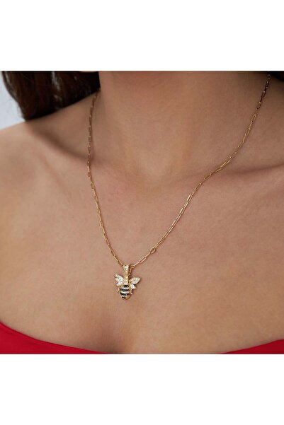 HAMZA YILMAZ MÜCEVHERAT Siyah Taşlı Bal Arısı Kolye Ucu