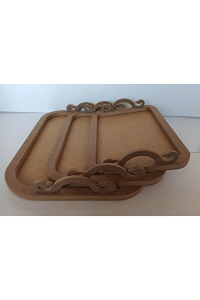 Hobi Dünya Ahşap Boyanabilir Mdf Kuğu Saplı Servis Tepsi 3'lü Set