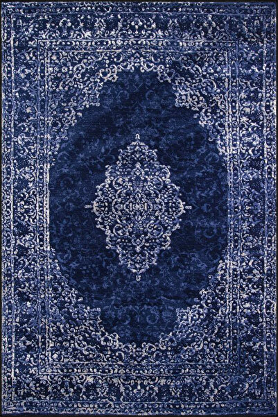 Rugs Modern Halı Geleneksel Mavi Temalı Desenli Dokuma Taban Halı ve Yıkanabi...