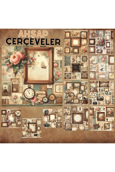 Pink Swan Craft Ahşap Çerçeveler Kolaj Vintage Etiket Seti – 12 Adet Scrapboo...