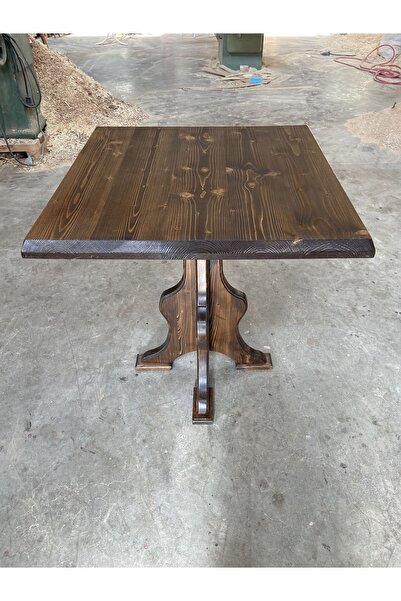 EMEL AHŞAP Masif Doğal Ahşap Yonca Ayaklı Kütük Masa, 70x70cm, Balkon-Kafe-Mu...