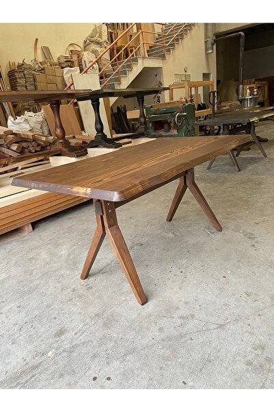 Masif Doğal Ahşap Çekirge Ayaklı Kütük Masa, 160*80 Cm, Yemek-mutfak-ofis Masası