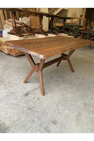 EMEL AHŞAP Masif Doğal Ahşap Kelebek Ayaklı Kütük Masa, 160*90 Cm, Yemek-mutf...