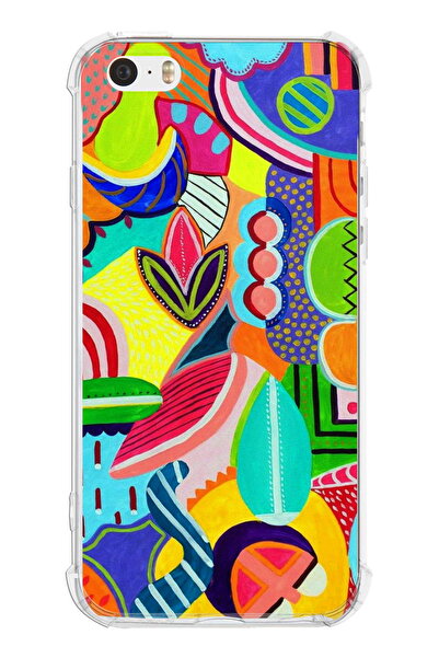 PrintiFy Iphone 5 Uyumlu Retro Color 6 Baskılı Şeffaf Köşe Korumalı Antişok K...