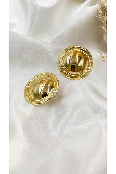 Eylülün Takısı Gold Colored Large Size Women's Round Pinterest Earrings
