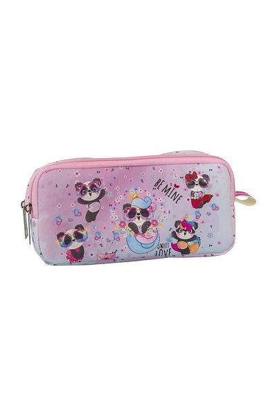 OneSize Cute Pandas Two-Compartment Vegan Leather - Double-Eye Pencil Holder