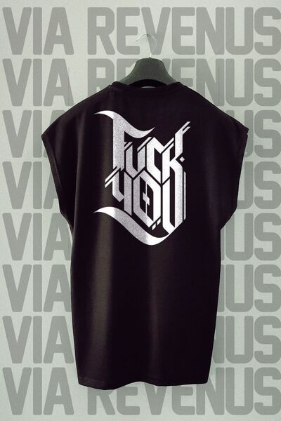 Vordevia Crni sport T-shirt - F*ck You Back Štampano, bez rukava