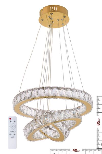 ALA LİGHTİNG ALA AYDINLATMA Plaket Kristal Taşlı GOLD Paslanmaz Ledli Kumandalı Avize AL-6167-3 GOLD