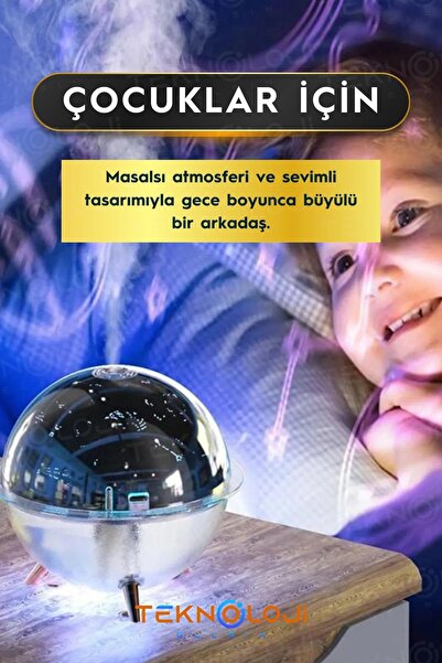 Teknoloji Gelsin Çocuk ve Bebek Gece Lambası Mini Projeksiyon Lambası Hava Nemlendirici 260 Ml Ultrasonik Galaksi