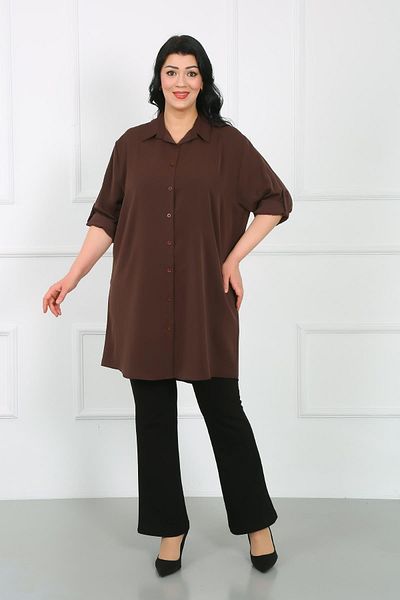 By Alba Collection Plus Size Brown Dubai Fabric Tunic