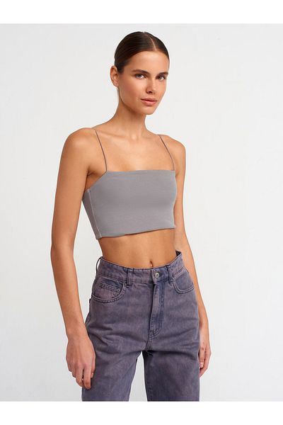 Dilvin 20793 Strappy Crop Top-Grey