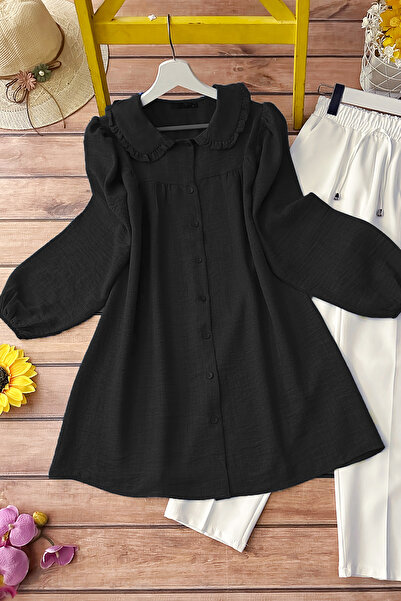 MODAQU Baby Collar Pleated Shirt Black