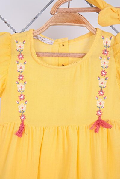 Babyhola 100% Cotton Embroidered Muslin Jumpsuit and Headband for Baby Girl Set of 2 - Yellow 5102